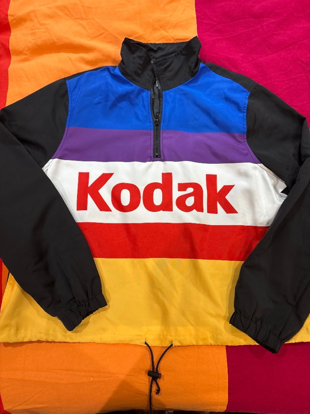Kodak Colorblock Half Zip Windbreaker Anorak Jacket Rainbow Stripe 1X